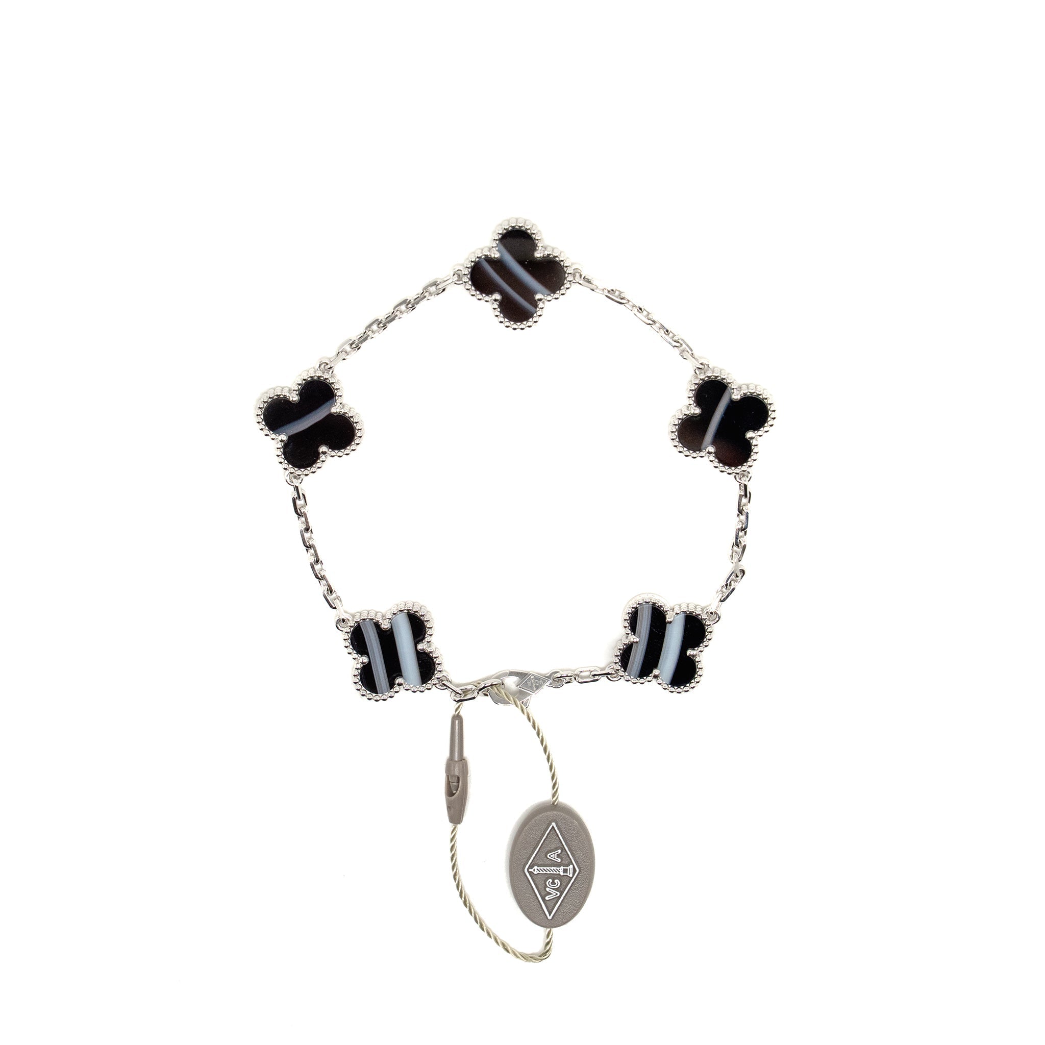 VAN CLEEF & ARPELS VINTAGE ALHAMBRA BRACELET 5 MOTIFS VEINED ONYX WHITE GOLD