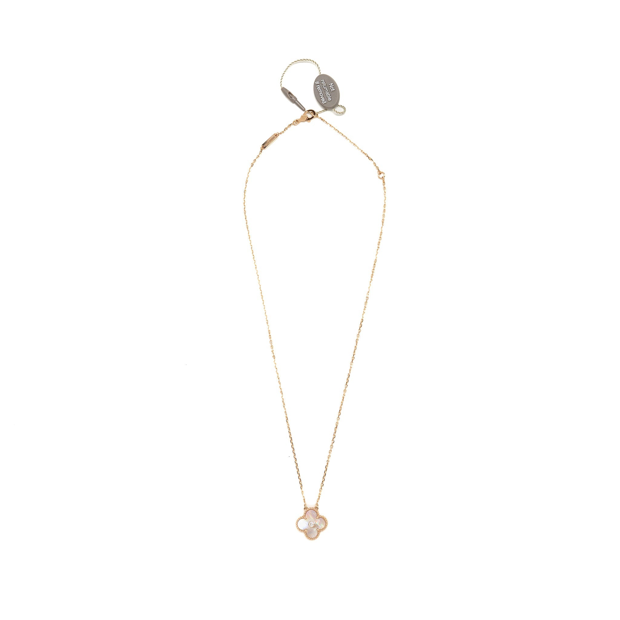 VAN CLEEF & ARPELS 2025 HOLIDAY VINTAGE ALHAMBRA PENDANT, ROSE GOLD, PINK MOTHER OF PEARL, DIAMOND