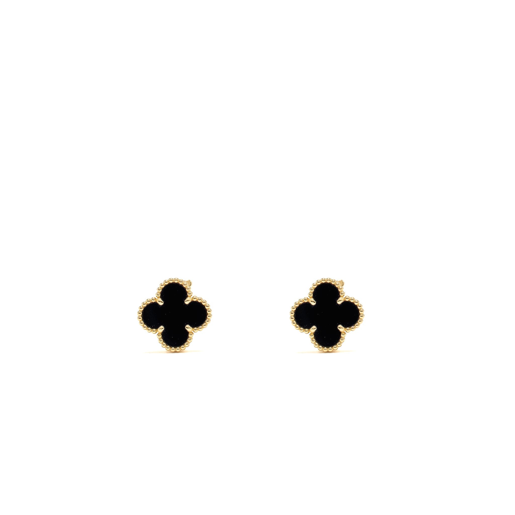 VAN CLEEF AND ARPELS VINTAGE ALHAMBRA EARRINGS 18K YELLOW GOLD, ONYX