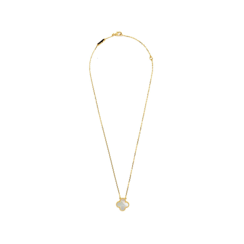 VAN CLEEF & ARPELS VINTAGE ALHAMBRA PENDANT YELLOW GOLD WHITE MOTHER OF PEARL