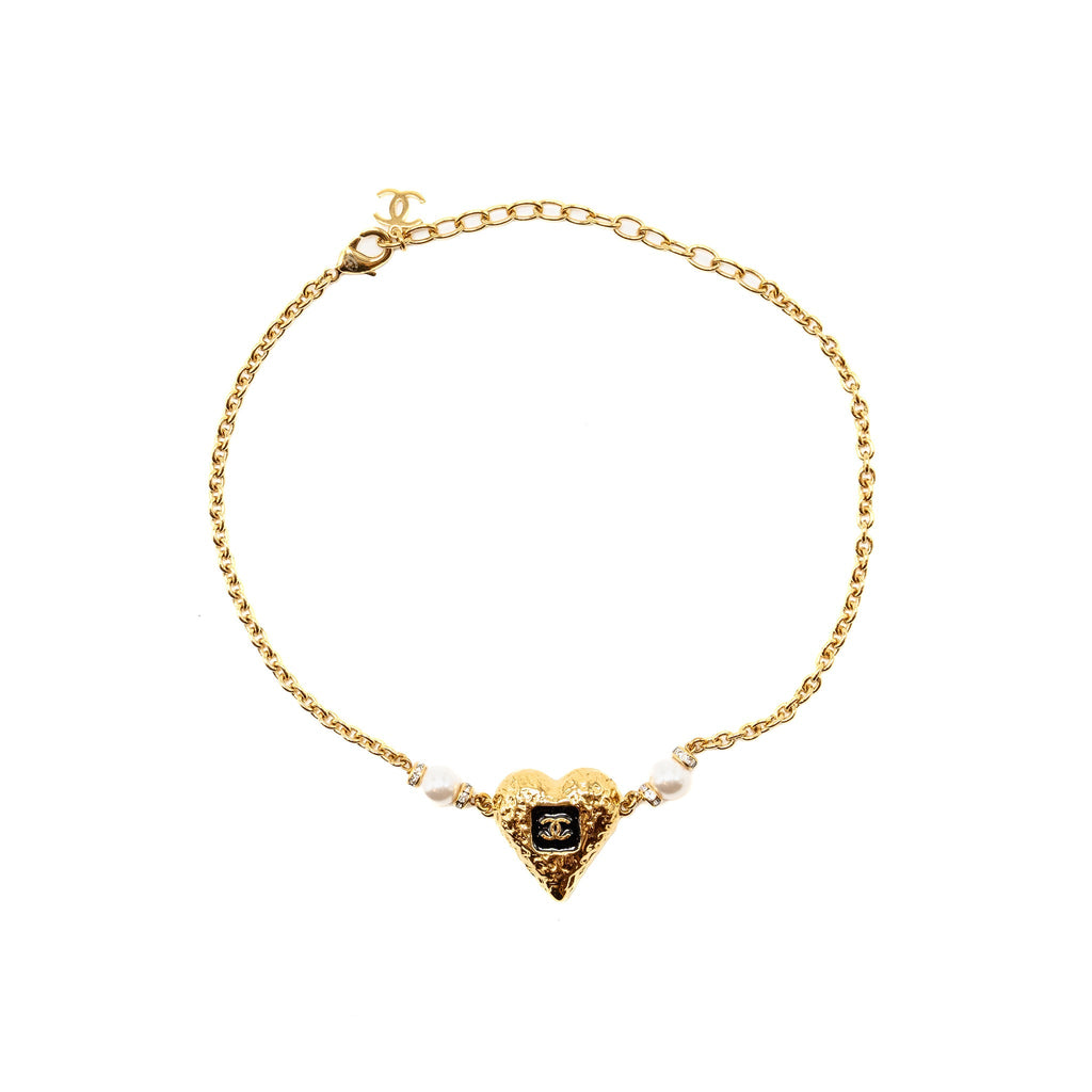 CHANEL CC HEART CHOCKER CRYSTAL/PEARL GOLD TONE