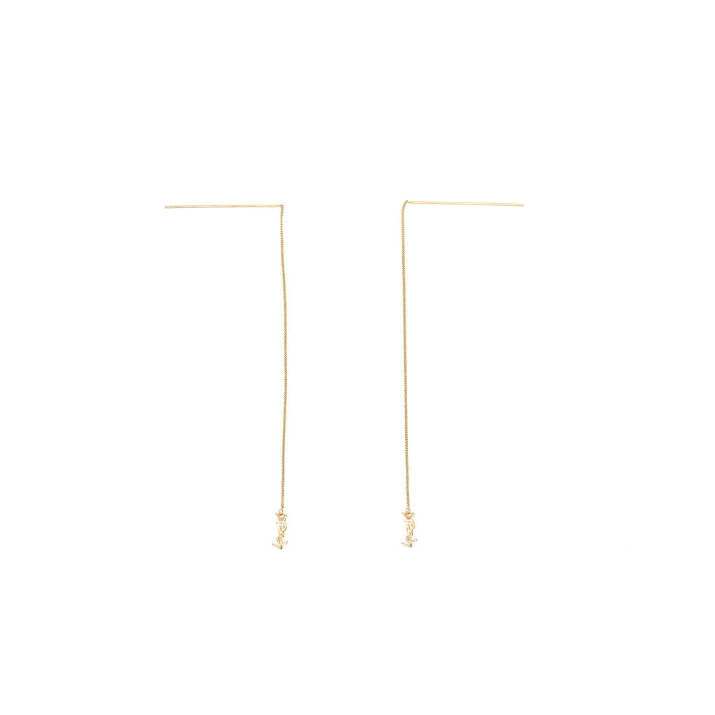 SAINT LAURENT/YSL LOGO DROPPED EARRINGS GOLD TONE