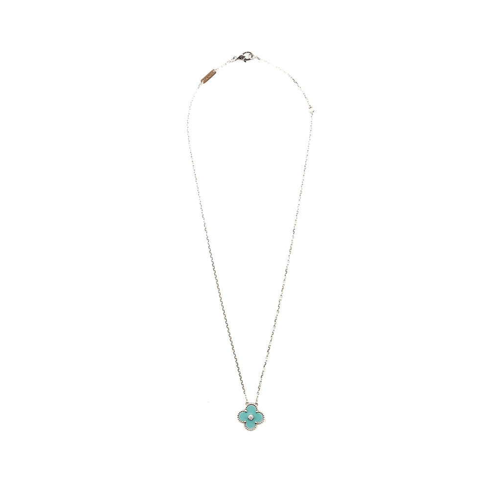 VAN CLEEF & ARPELS 2022 HOLIDAY CHRISTMAS LIMITED VINTAGE ALHAMBRA PENDANT WHITE GOLD / RHODONITE