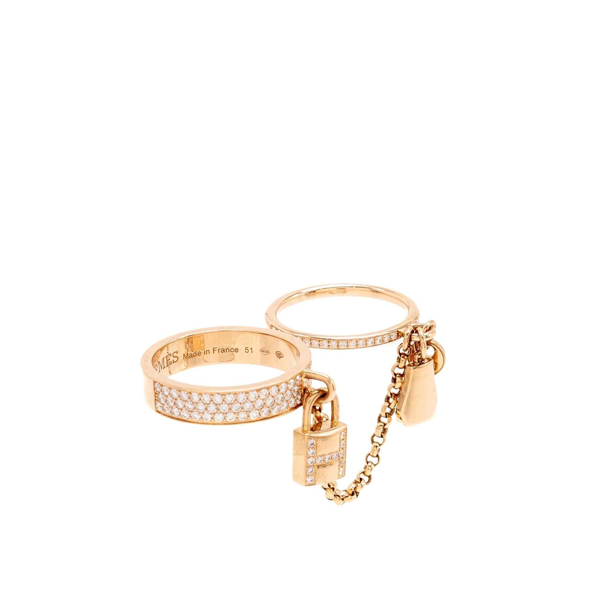 HERMES KELLY CADENAS DOUBLE RING ROSE GOLD WITH DIAMONDS