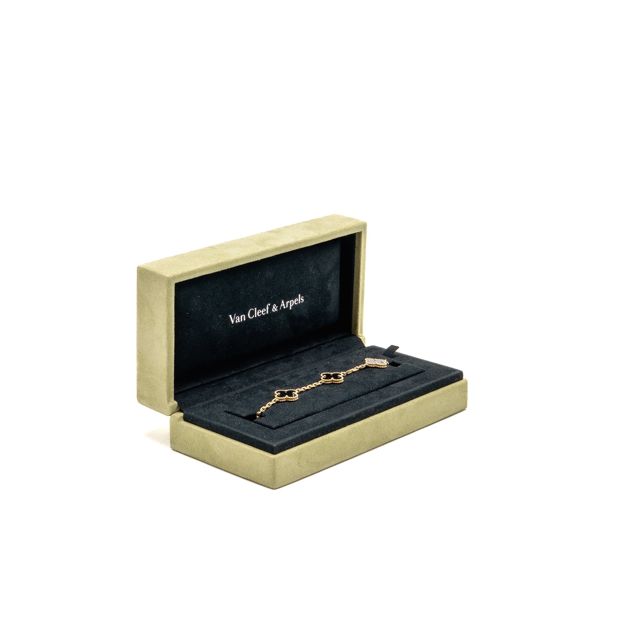 VAN CLEEF & ARPELS VINTAGE ALHAMBRA BRACELET 5 MOTIFS YELLOW GOLD, ONYX