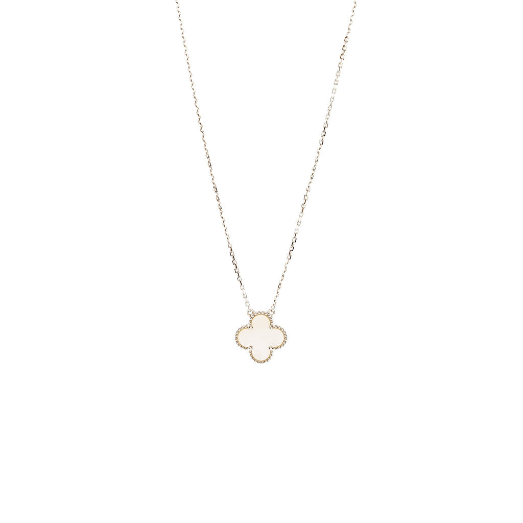 VAN CLEEF & ARPELS VINTAGE ALHAMBRA PENDANT, WHITE GOLD, WHITE MOTHER-OF-PEARL