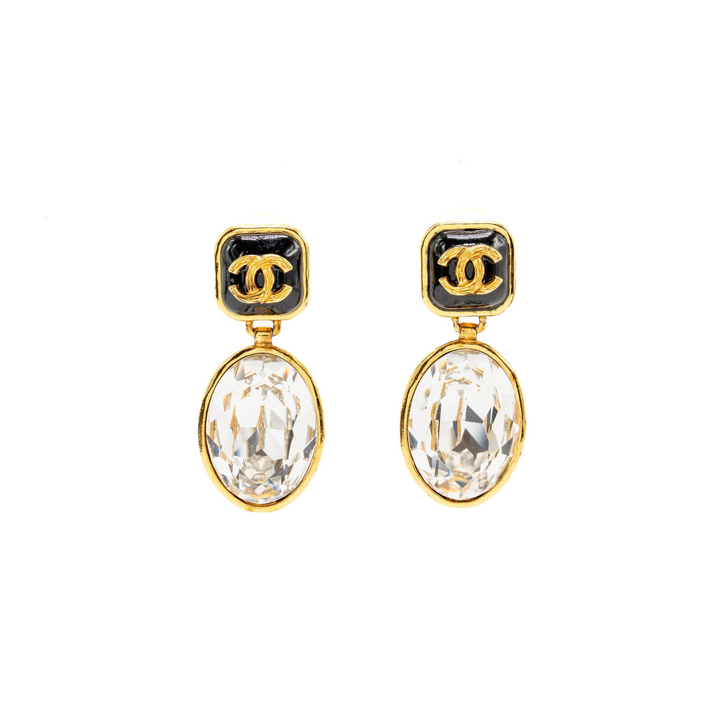CHANEL CC CHARM WITH CRYSTAL DROP EARRINGS GOLD TONE