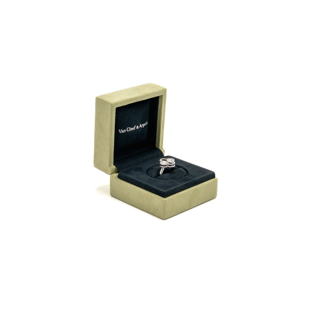 VAN CLEEF & ARPELS VINTAGE ALHAMBRA RING GUILLOCHE WHITE GOLD