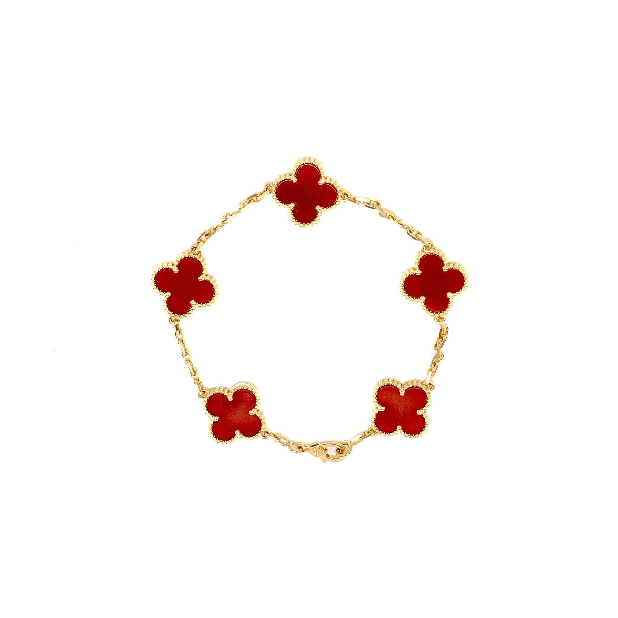VAN CLEEF & ARPELS VINTAGE ALHAMBRA BRACELET 5 MOTIFS CARNELIAN YELLOW GOLD