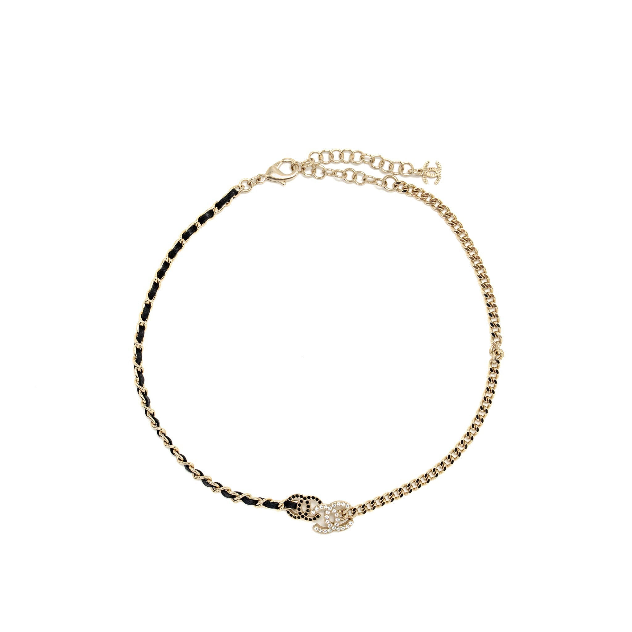 CHANEL DOUBLE CC LOGO CHOCKER BLACK LIGHT GOLD TONE