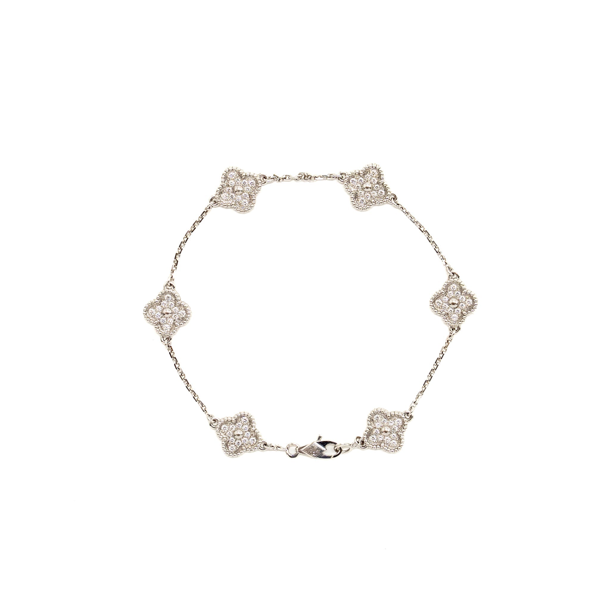 VAN CLEEF AND ARPELS SWEET ALHAMBRA BRACELET, 6 MOTIFS 18K WHITE GOLD / DIAMONDS