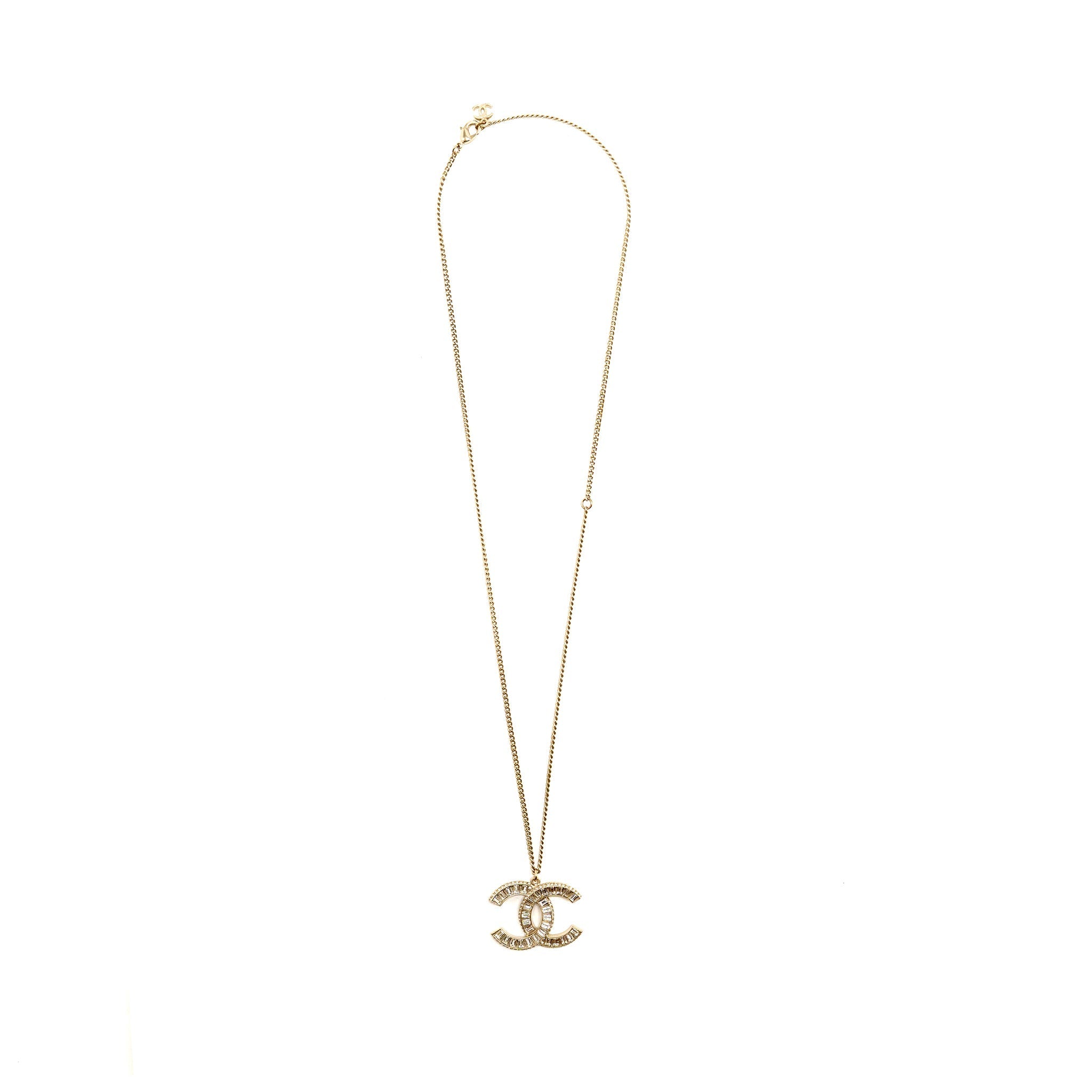 CHANEL CRYSTAL CC LOGO NECKLACE LIGHT GOLD TONE