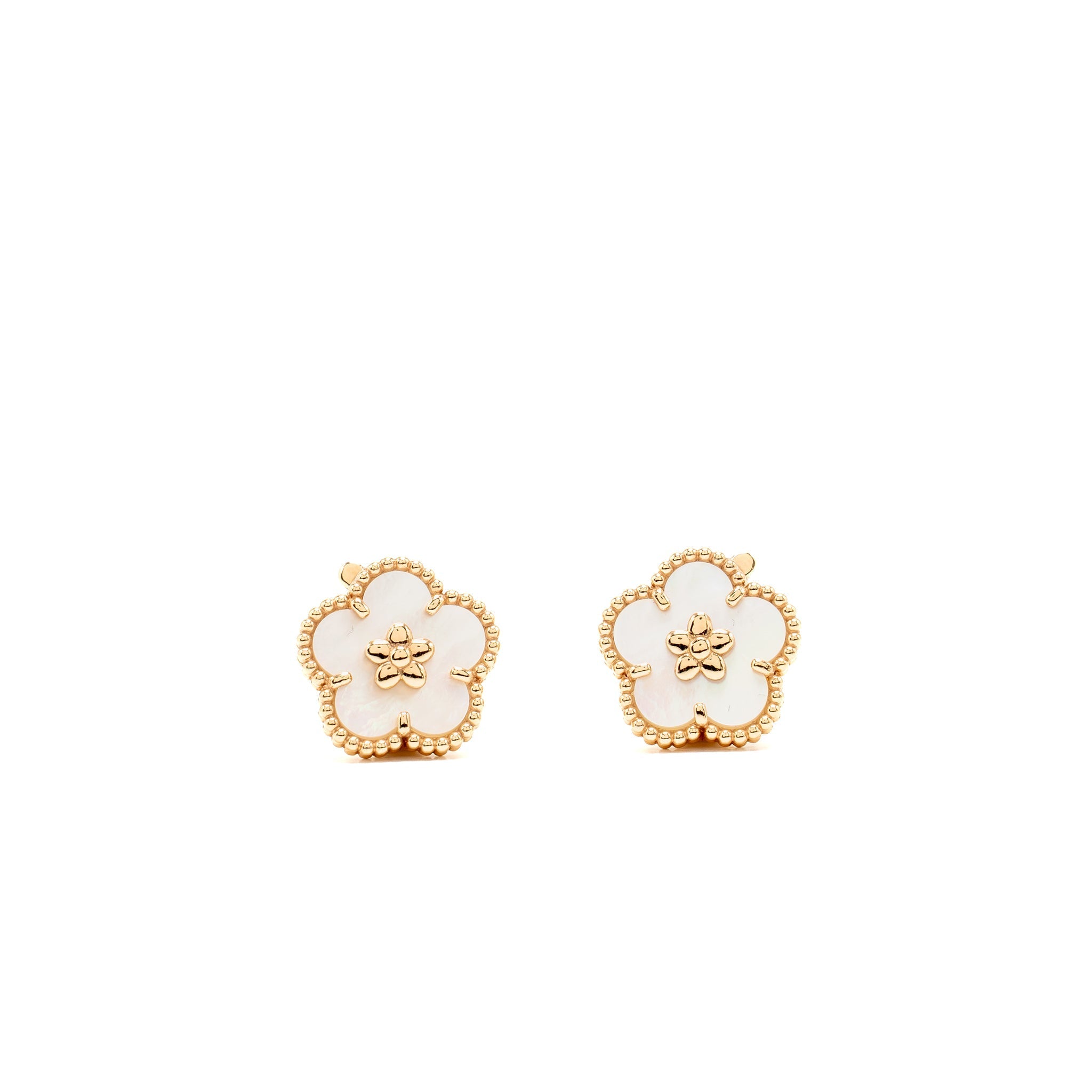 VAN CLEEF & ARPELS LUCKY SPRING PLUM BLOSSOM EARRINGS ROSE GOLD, MOTHER-OF-PEARL
