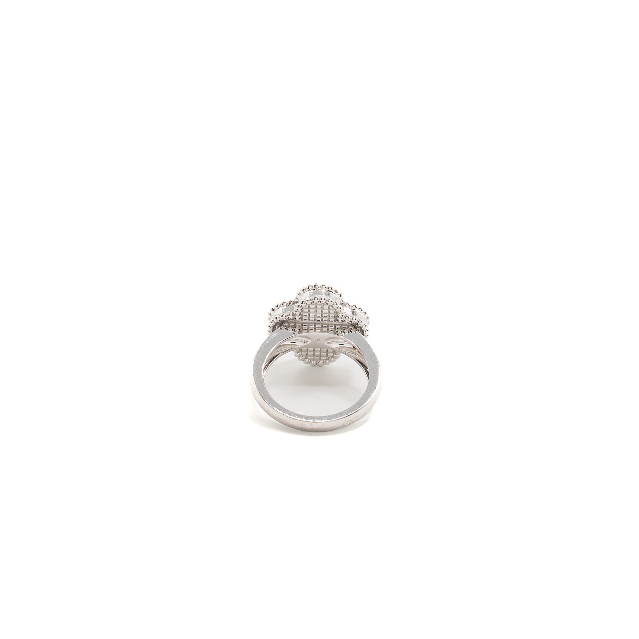 VAN CLEEF & ARPELS VINTAGE ALHAMBRA RING GUILLOCHE WHITE GOLD