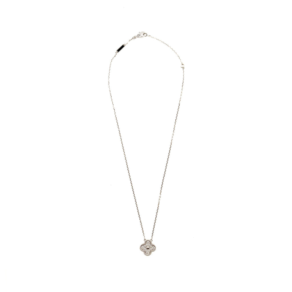 VAN CLEEF AND ARPEL VINTAGE ALHAMBRA PENDANT 18K WHITE GOLD / DIAMONDS