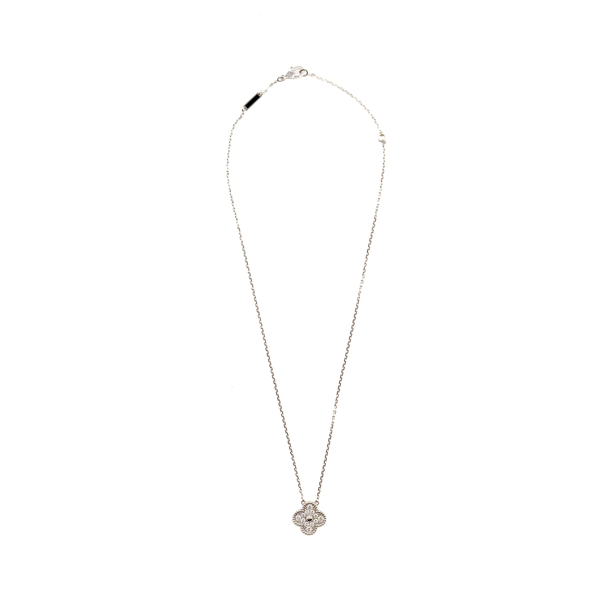 VAN CLEEF AND ARPEL VINTAGE ALHAMBRA PENDANT 18K WHITE GOLD / DIAMONDS