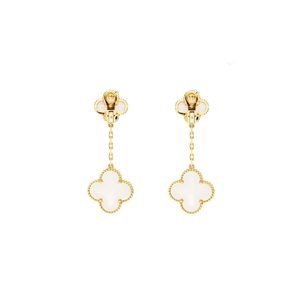 VAN CLEEF & ARPELS MAGIC ALHAMBRA 2-MOTIF EARRINGS, YELLOW GOLD, WHITE MOTHER-OF-PEARL