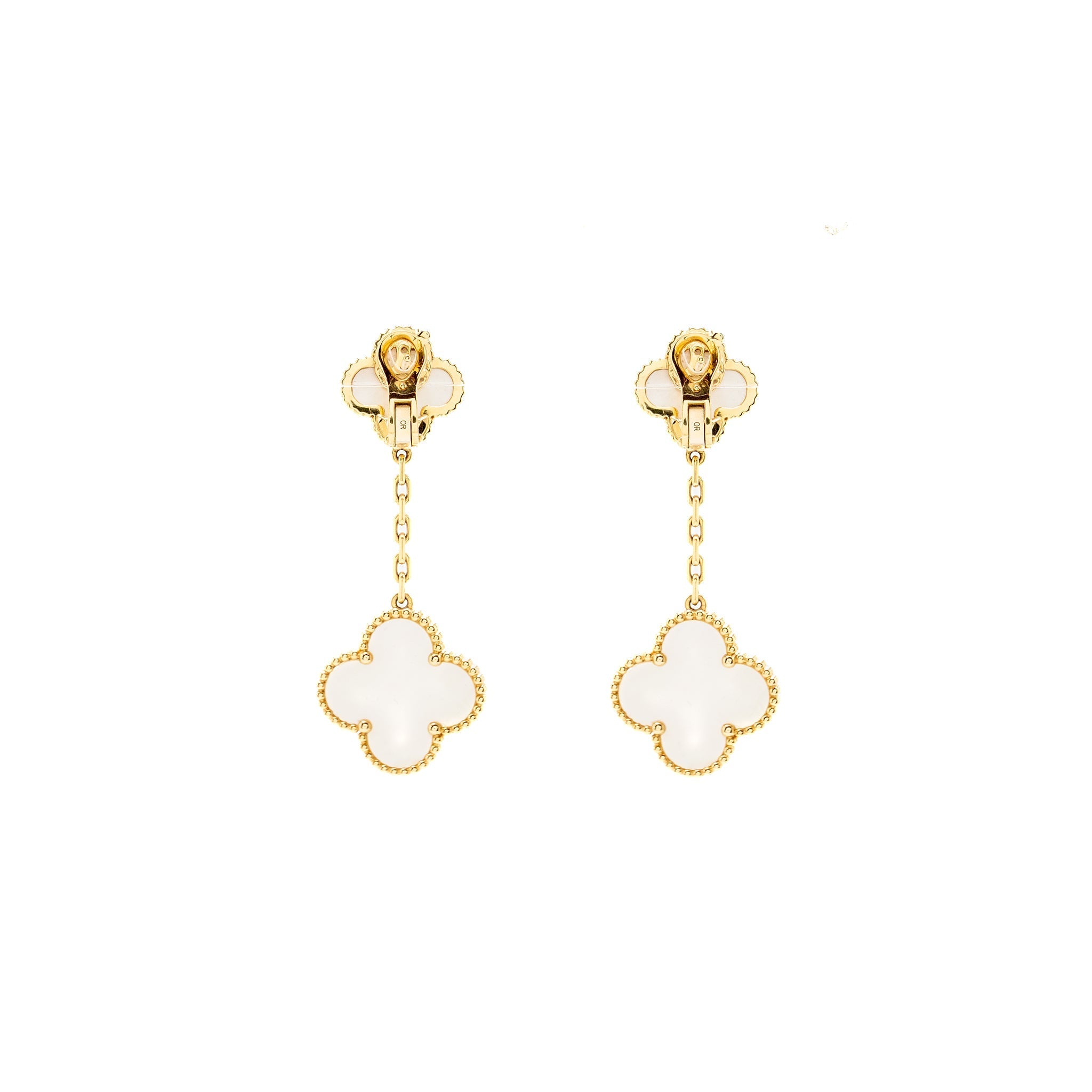 VAN CLEEF & ARPELS MAGIC ALHAMBRA 2-MOTIF EARRINGS, YELLOW GOLD, WHITE MOTHER-OF-PEARL