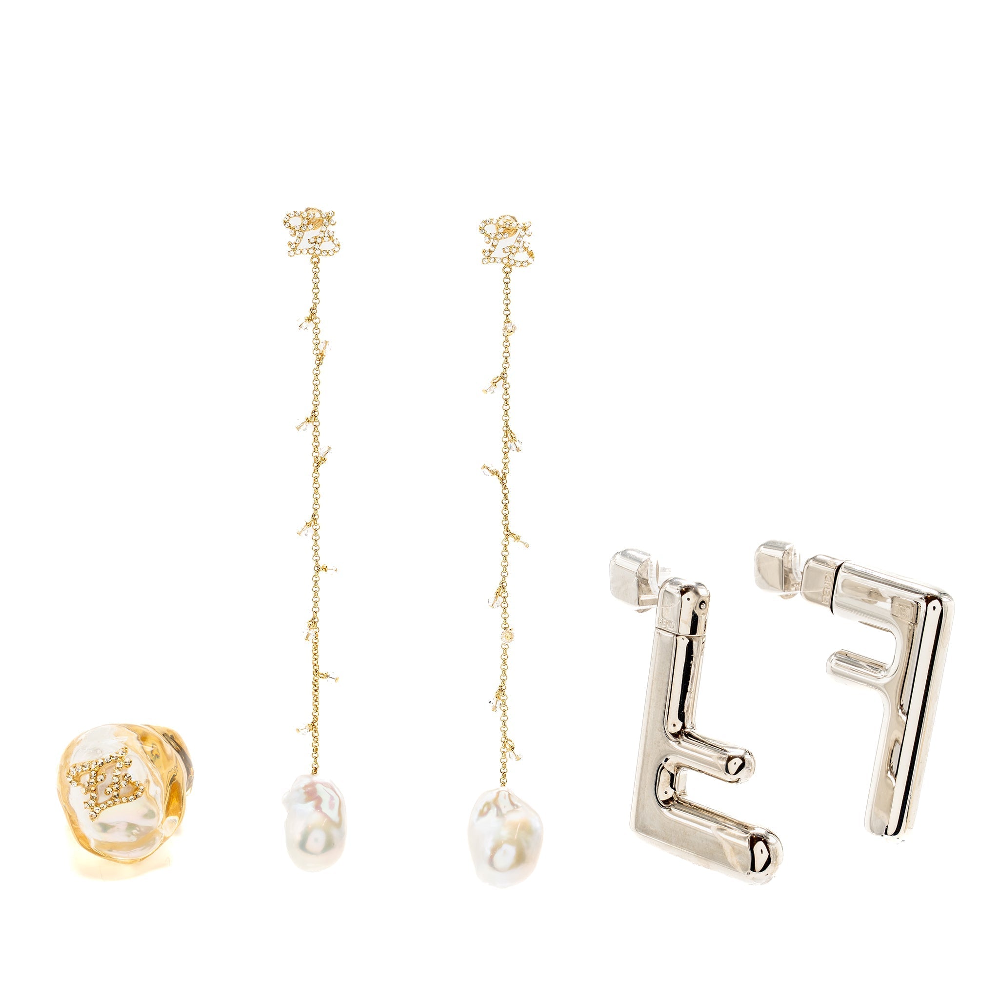 FENDI EARRINGS (2 PAIRS) & RING SET