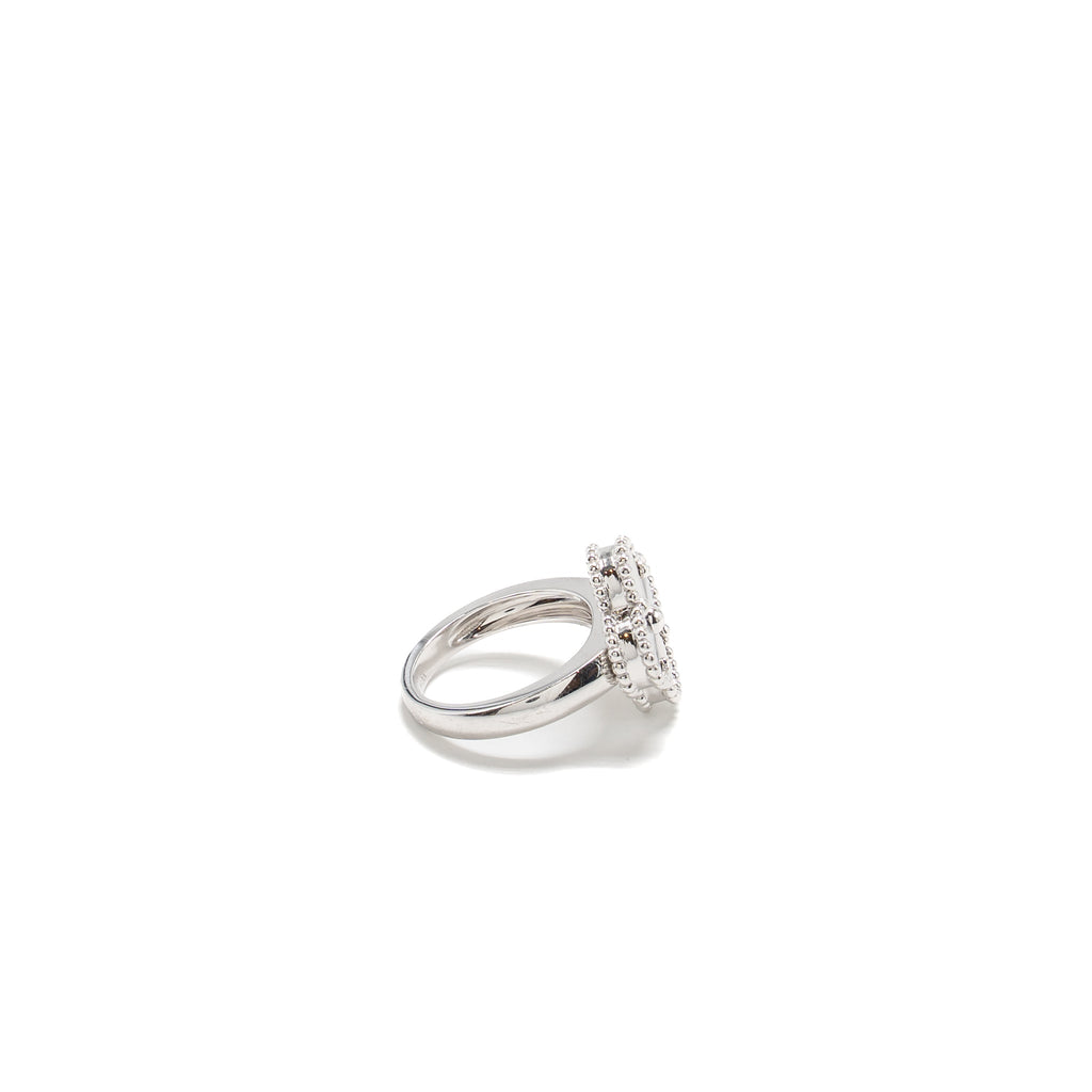 VAN CLEEF & ARPELS VINTAGE ALHAMBRA RING GUILLOCHE WHITE GOLD