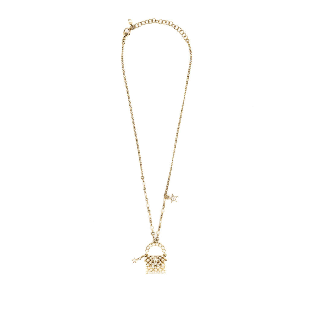 CHANEL MINI PEARL BAG NECKLACE LIGHT GOLD TONE