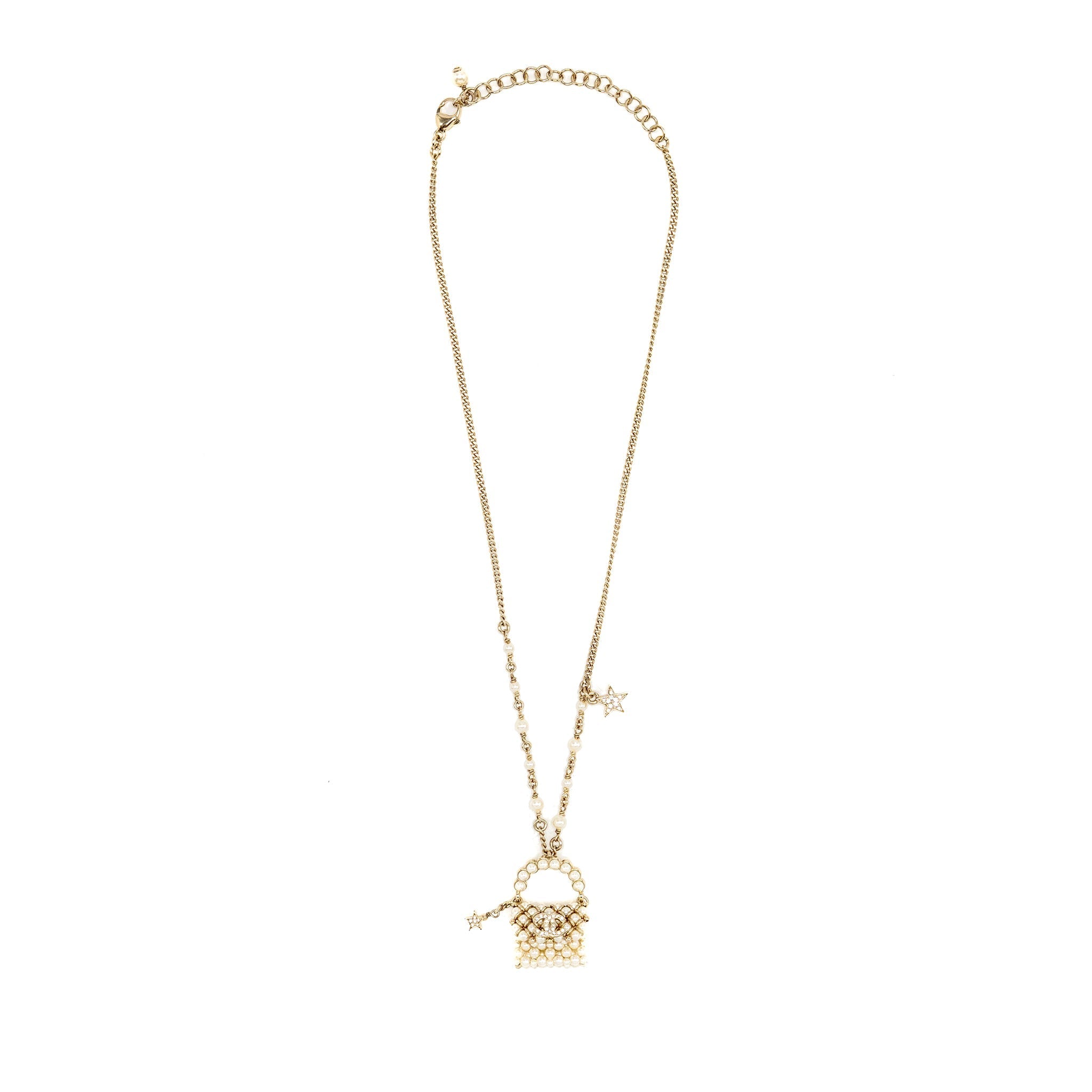 CHANEL MINI PEARL BAG NECKLACE LIGHT GOLD TONE