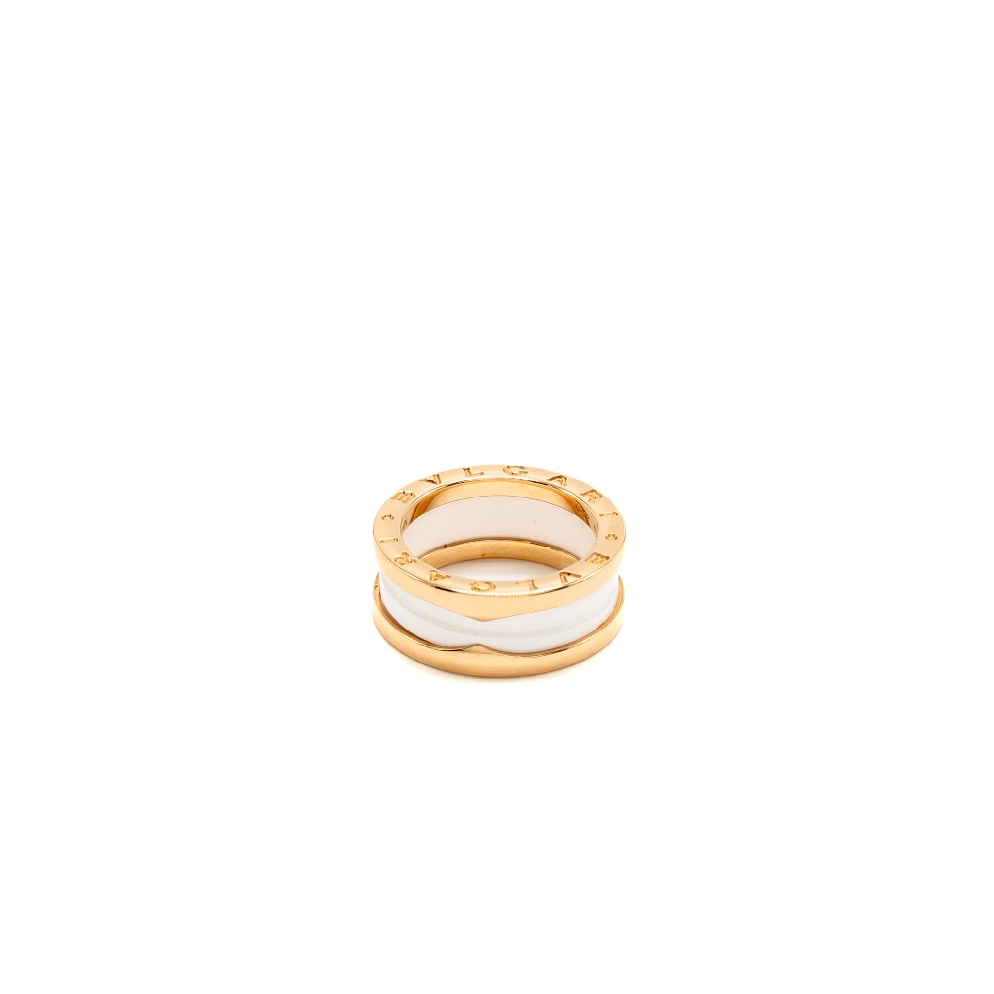 BVLGARI B ZERO RING TWO-BAND 18K ROSE GOLD / WHITE CERAMIC SPIRAL