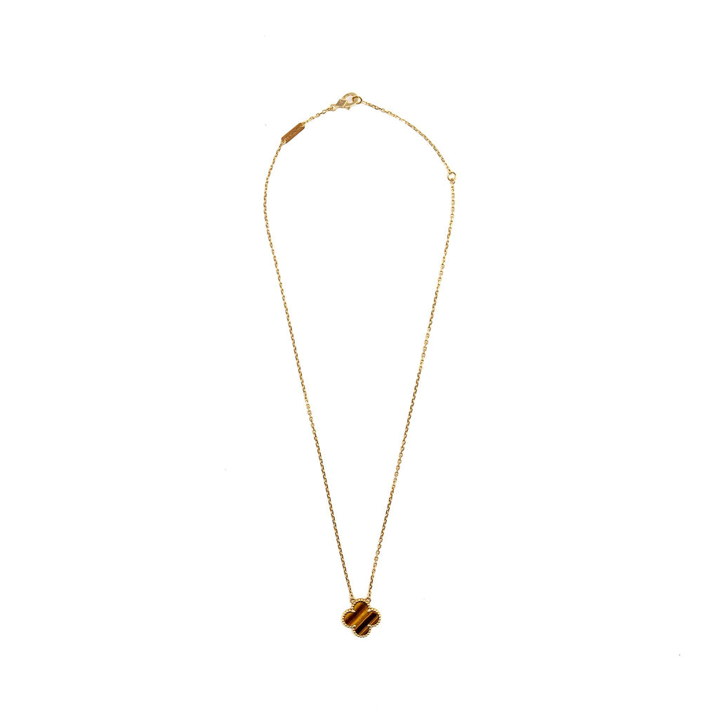 VAN CLEEF AND ARPELS VINTAGE ALHAMBRA PENDANT 18K YELLOW GOLD, TIGER EYE