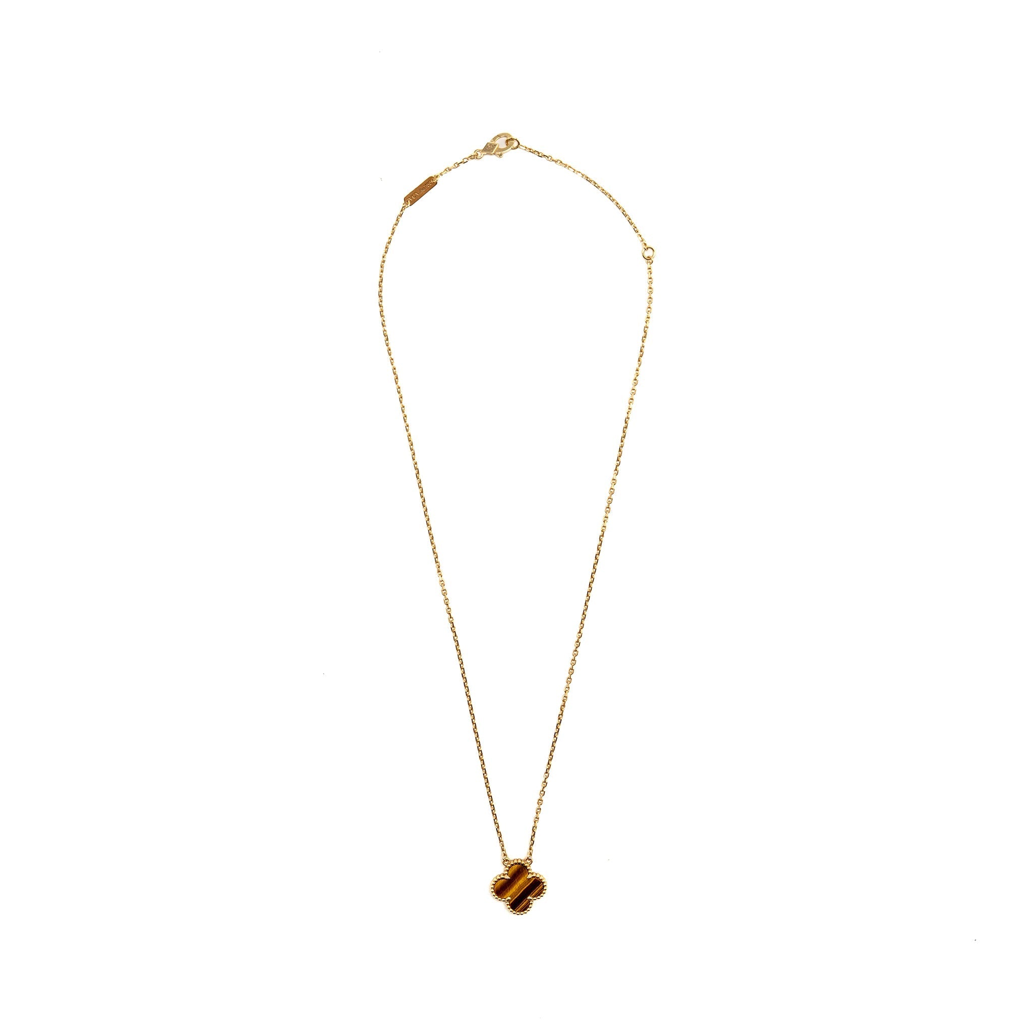 VAN CLEEF AND ARPELS VINTAGE ALHAMBRA PENDANT 18K YELLOW GOLD, TIGER EYE