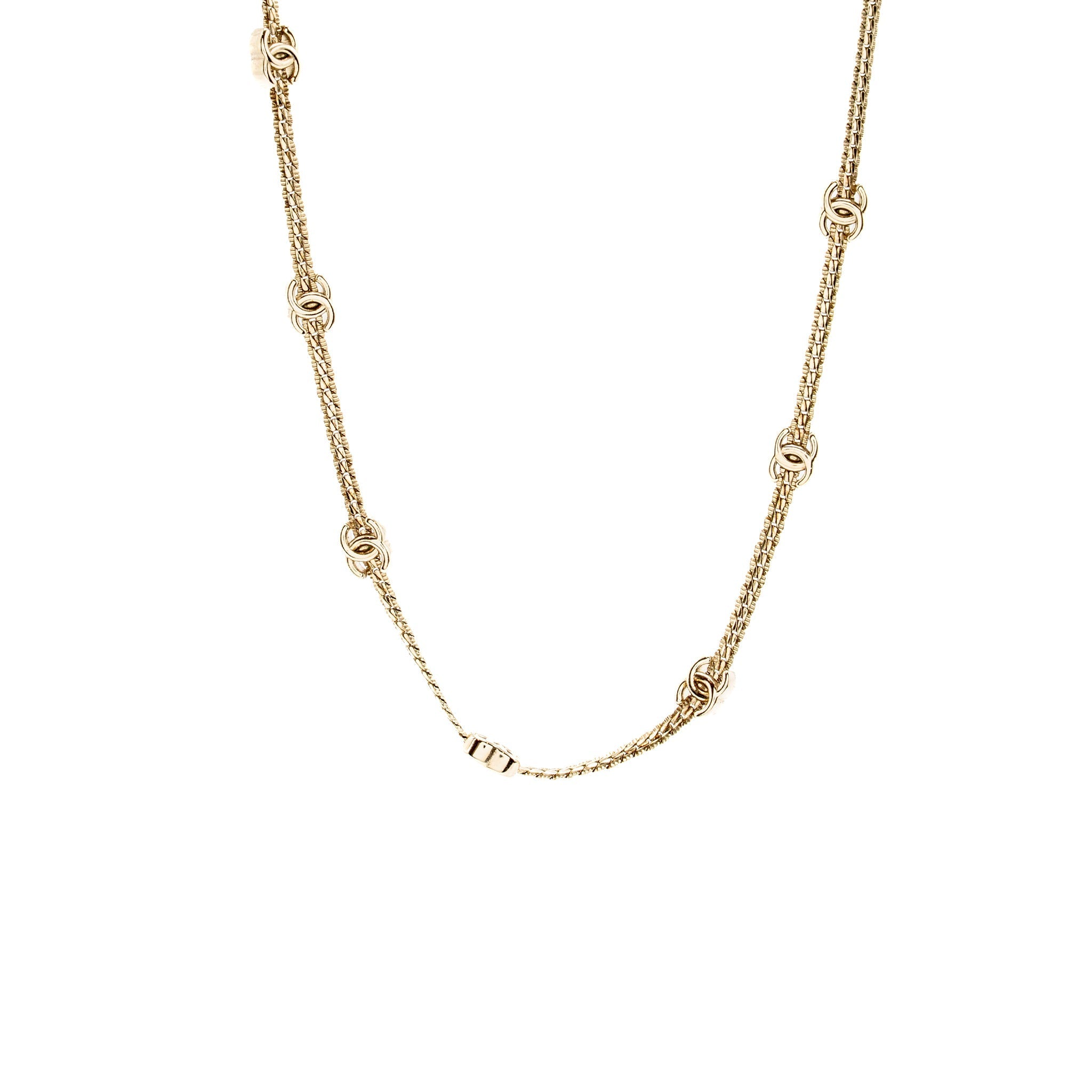 CHANEL MINI CC LOGO 7 MOTIF NECKLACE LIGHT GOLD TONE