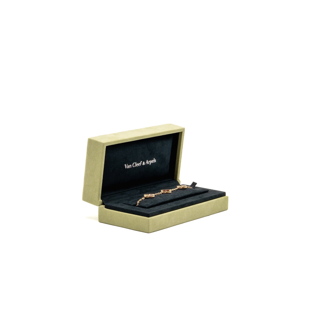 VAN CLEEF AND ARPELS VINTAGE ALHAMBRA 5 MOTIF BRACELET 18K ROSE GOLD / CARNELIAN