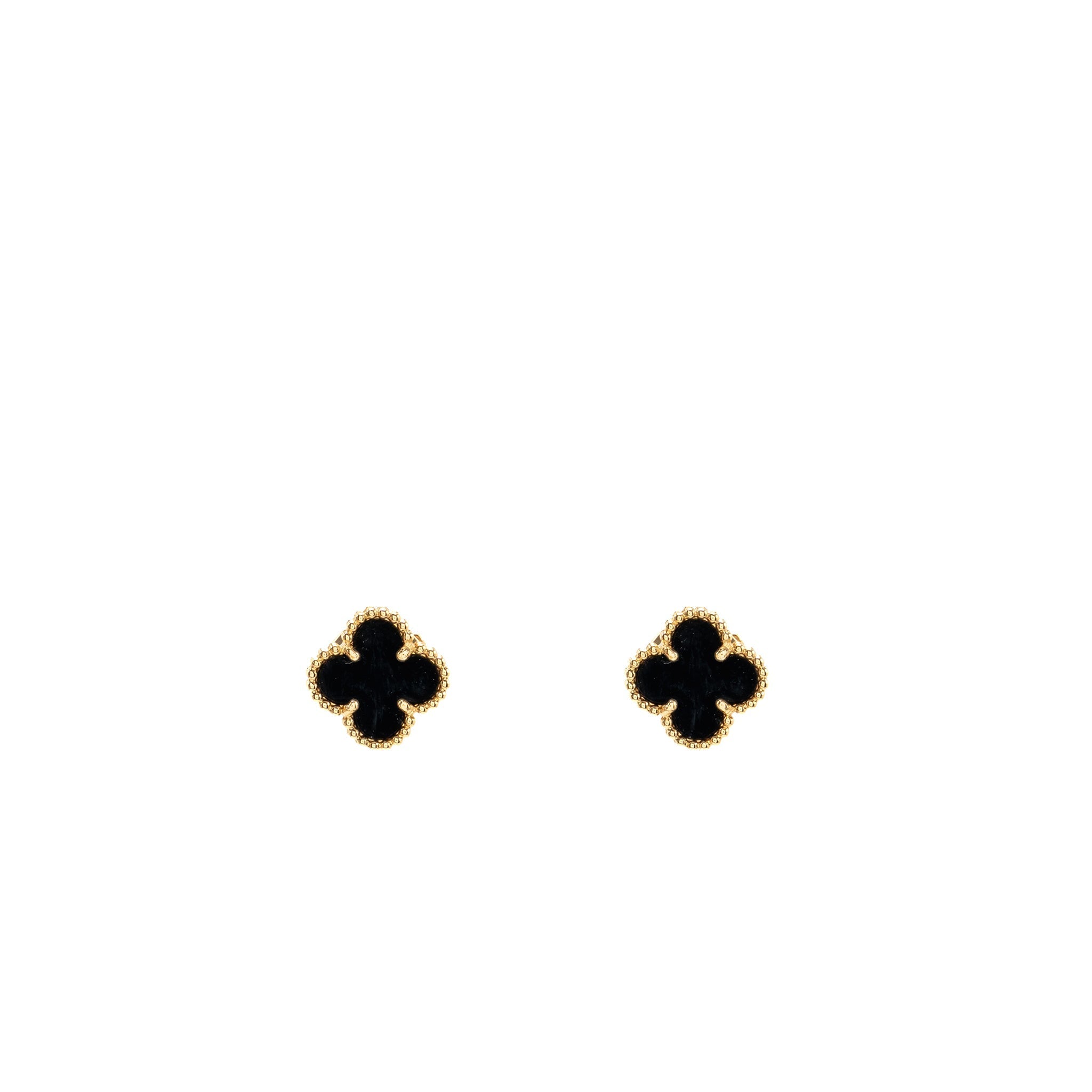 VAN CLEEF & ARPELS SWEET ALHAMBRA EARSTUDS EARRINGS, ONYX YELLOW GOLD