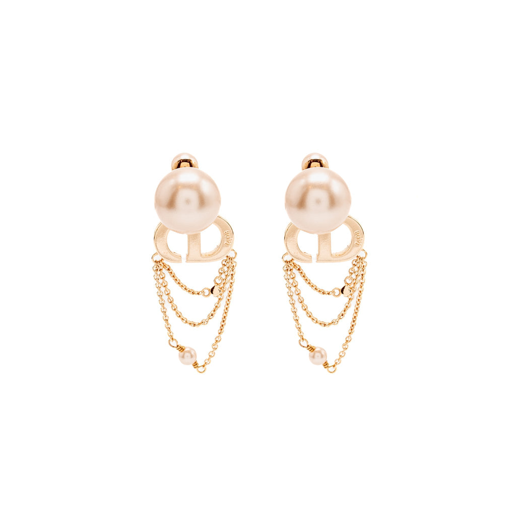 DIOR CD CRYSTAL DROPPED AND PEARL EARRINGS ROSE GOLD TONE