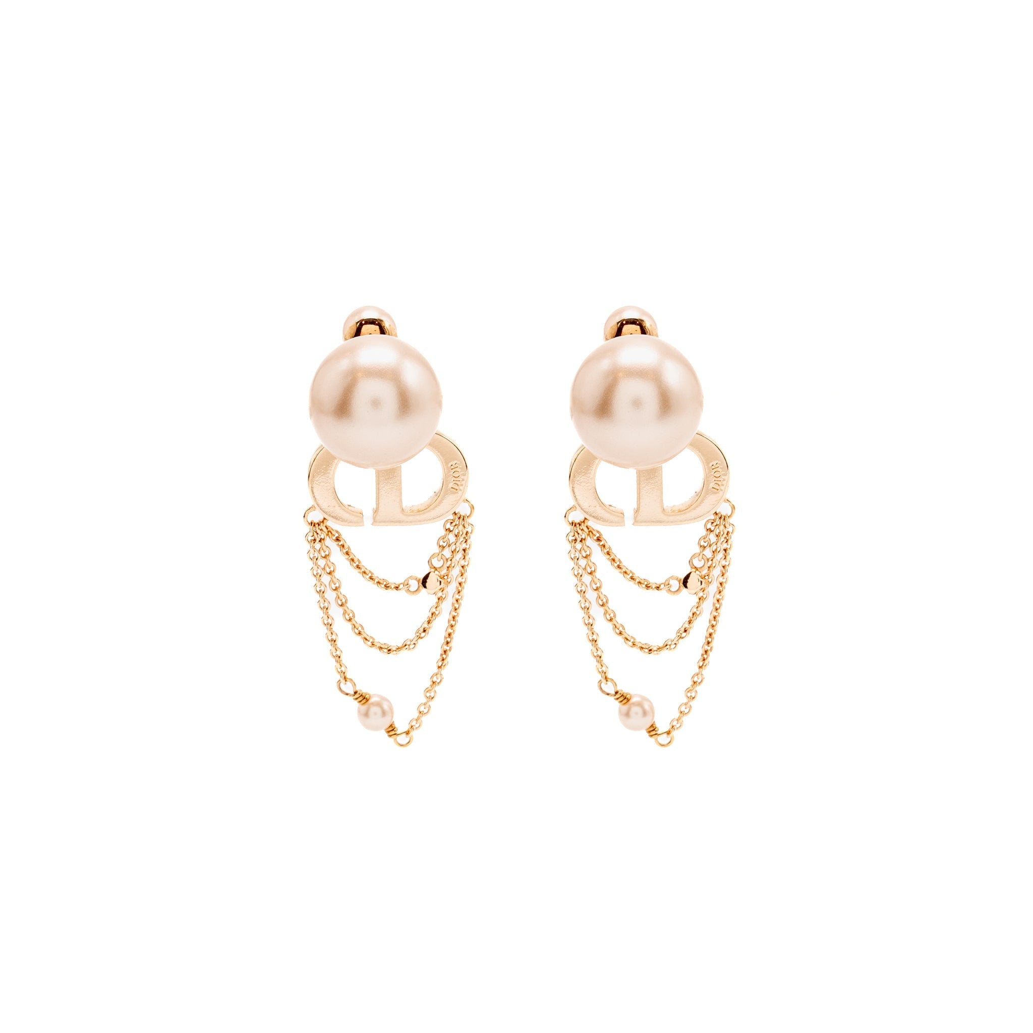 DIOR CD CRYSTAL DROPPED AND PEARL EARRINGS ROSE GOLD TONE