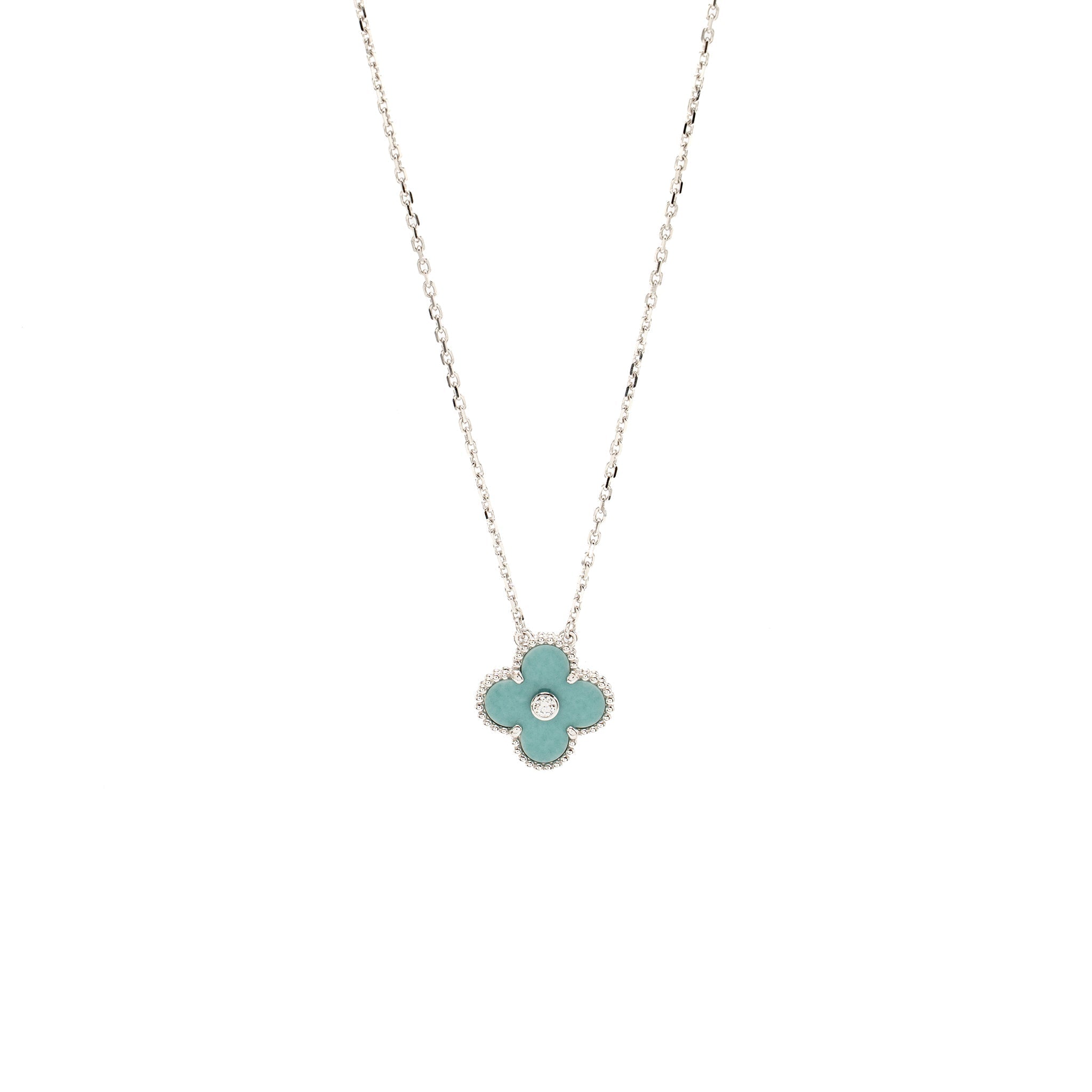 VAN CLEEF & ARPELS 2022 HOLIDAY LIMITED VINTAGE ALHAMBRA PENDANT PORCELAIN/WHITE GOLD/DIAMOND
