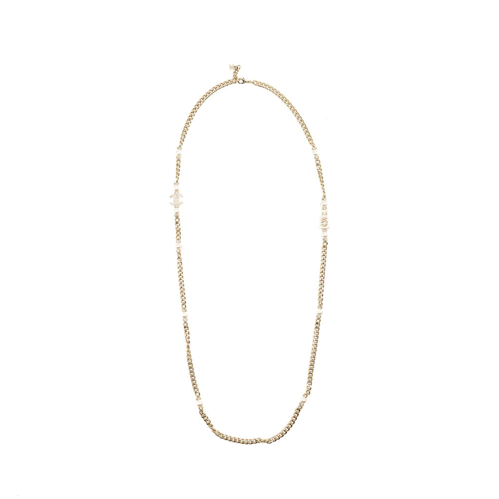 CHANEL NO.5 PERFUME BOTTLE WAIST CHAIN / BELT PEARL/CRYSTAL LIGHT GOLD TONE