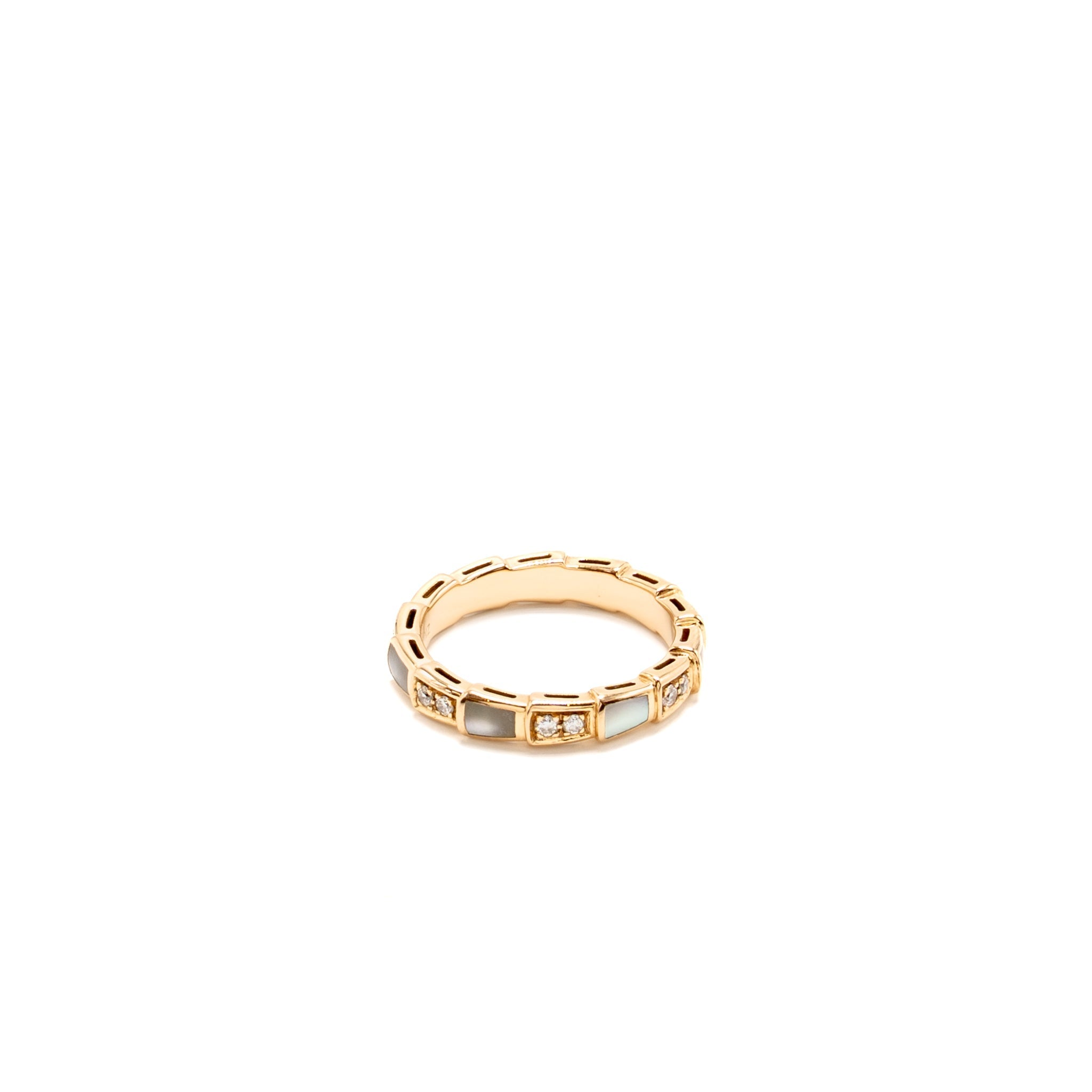 BVLGARI SERPENTI VIPER RING MOTHER OF PEARL, ROSE GOLD WITH DIAMONDS