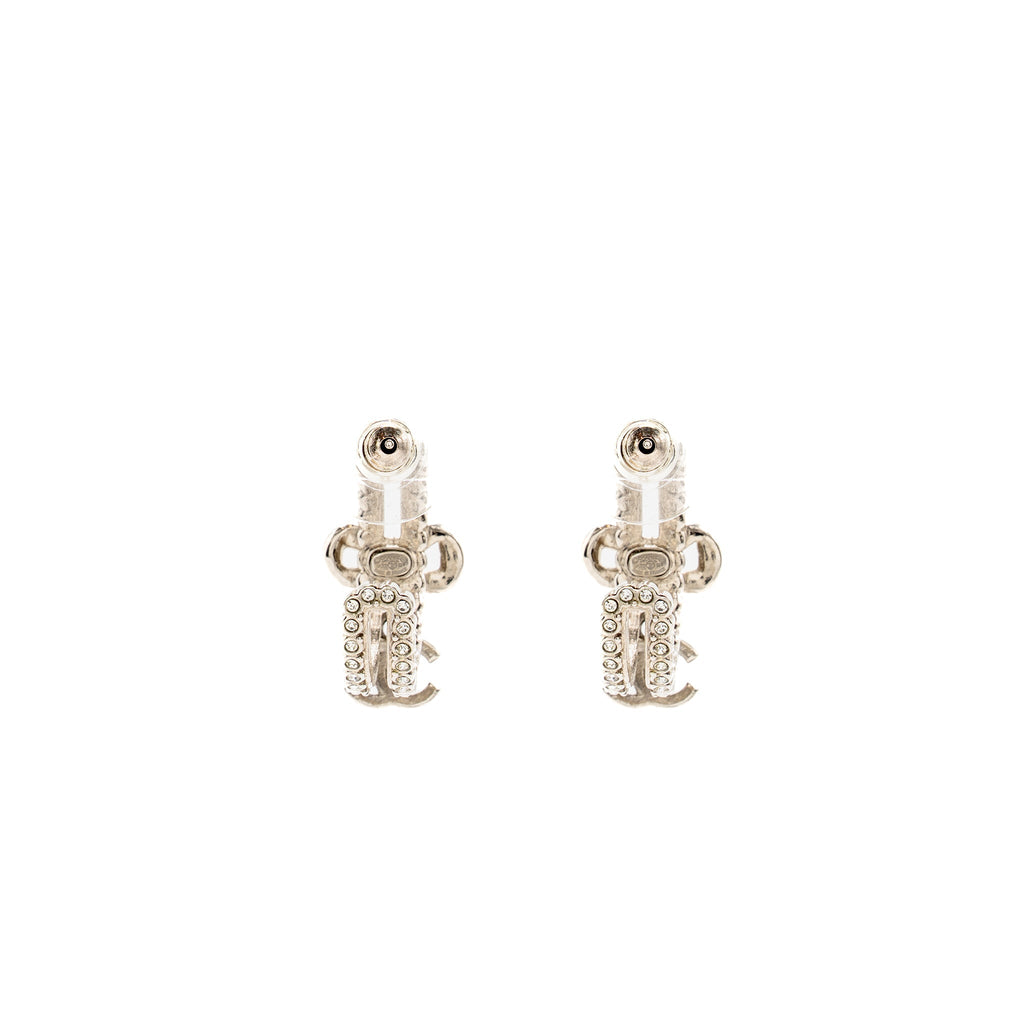 CHANEL BOW KNOT CC DROP HOOP EARRINGS CRYSTAL SILVER/GOLD TONE