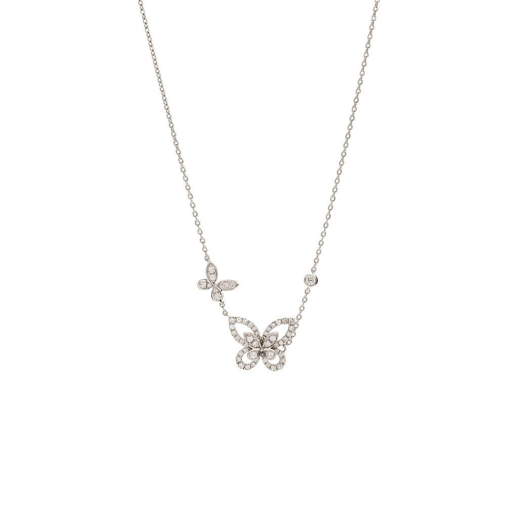 GRAFF DOUBLE BUTTERFLY SILHOUETTE PENDANT WHITE GOLD DIAMONDS