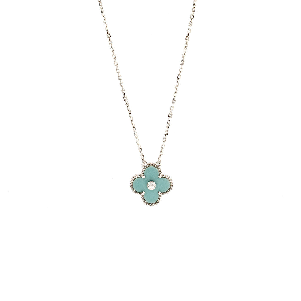 VAN CLEEF & ARPELS 2022 HOLIDAY CHRISTMAS LIMITED VINTAGE ALHAMBRA PENDANT WHITE GOLD / RHODONITE