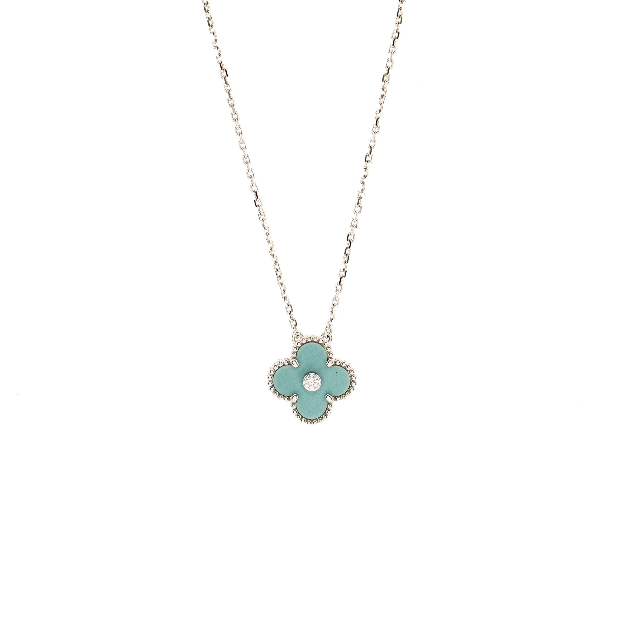 VAN CLEEF & ARPELS 2022 HOLIDAY CHRISTMAS LIMITED VINTAGE ALHAMBRA PENDANT WHITE GOLD / RHODONITE