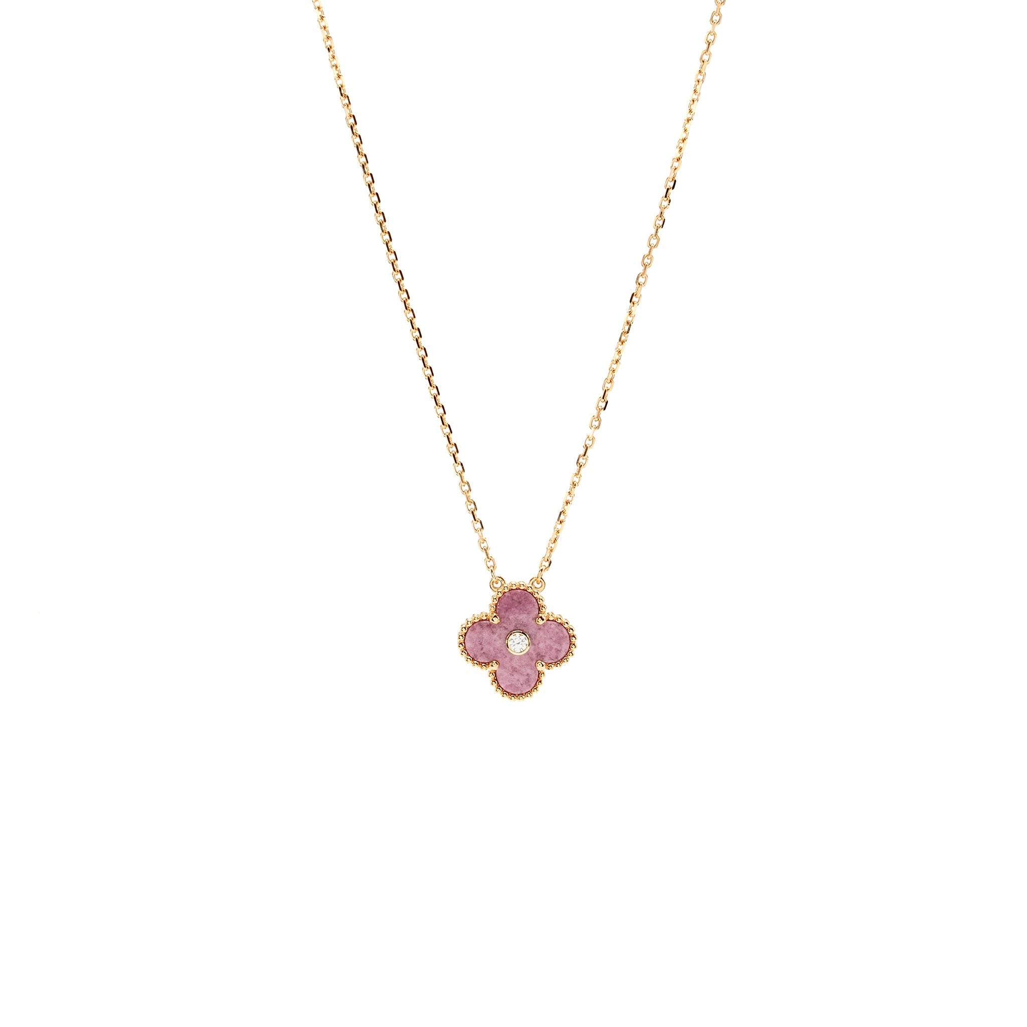 VAN CLEEF & ARPELS 2021 HOLIDAY PENDANT RHODONITE ROSE GOLD WITH DIAMOND