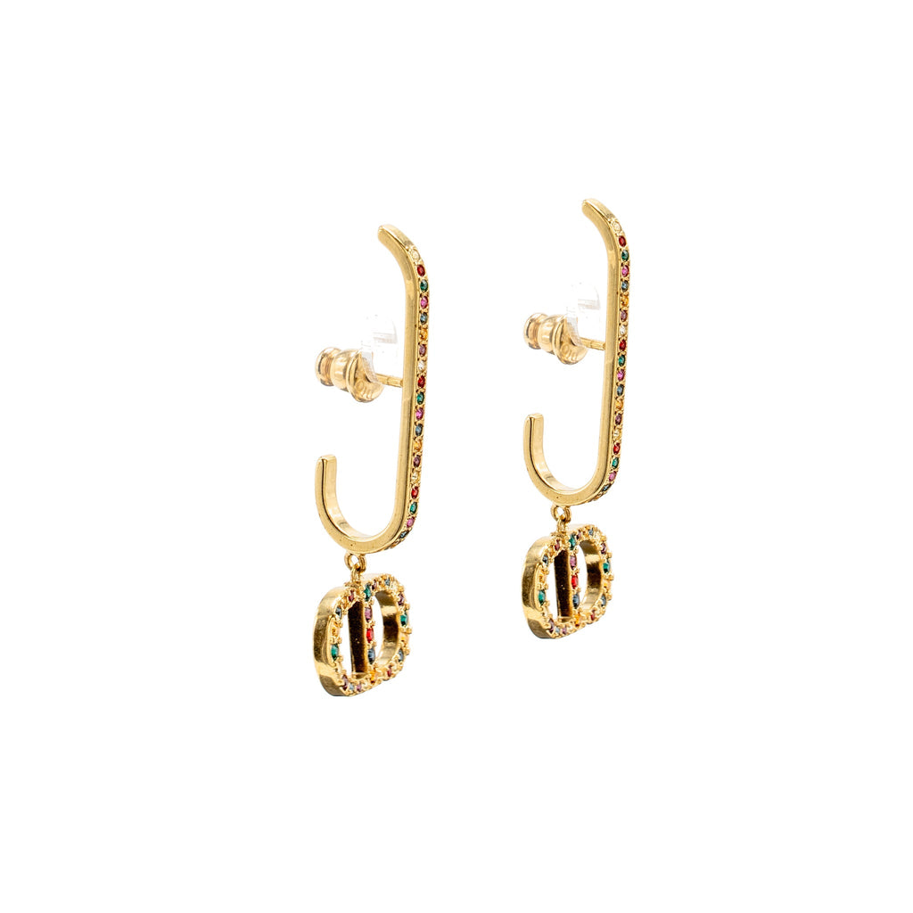 DIOR MONTAIGNE 30 EARRINGS MULTICOLOURED CRYSTAL GOLD TONE