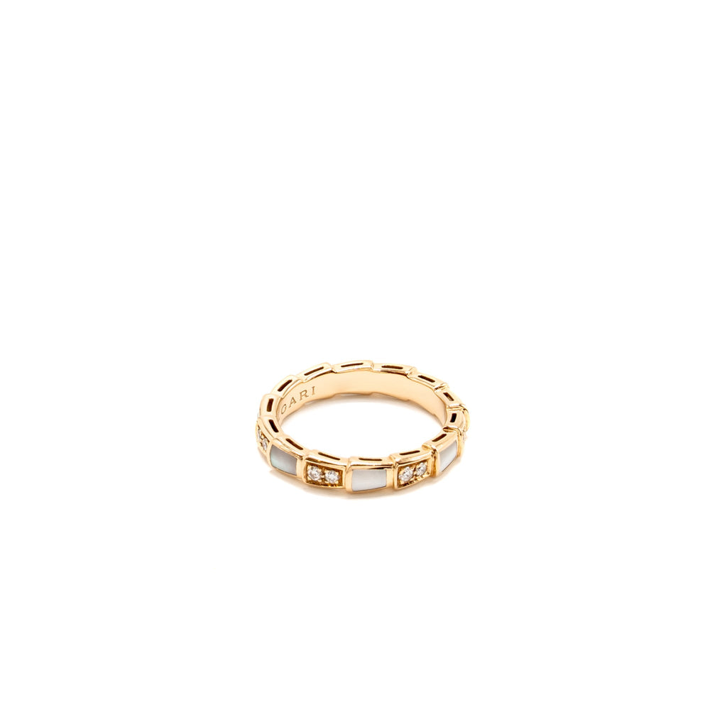 BVLGARI SERPENTI VIPER RING MOTHER OF PEARL, ROSE GOLD WITH DIAMONDS