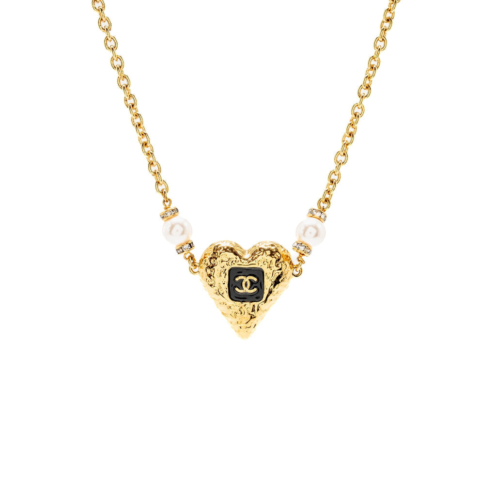 CHANEL CC HEART CHOCKER CRYSTAL/PEARL GOLD TONE