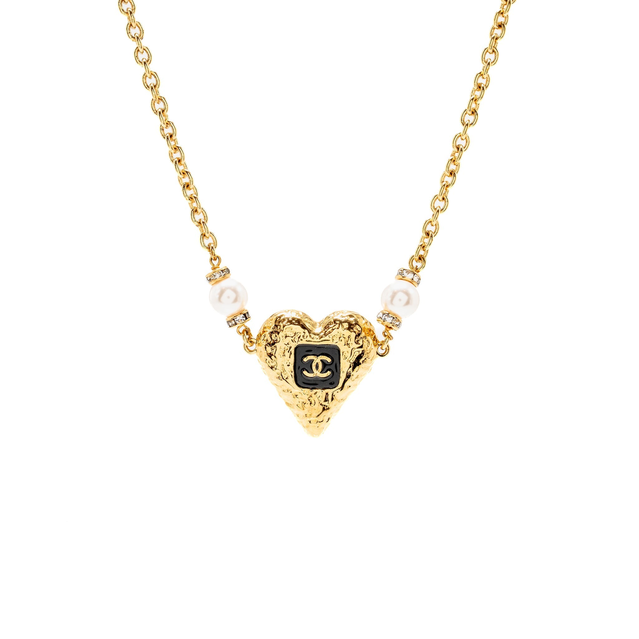 CHANEL CC HEART CHOCKER CRYSTAL/PEARL GOLD TONE