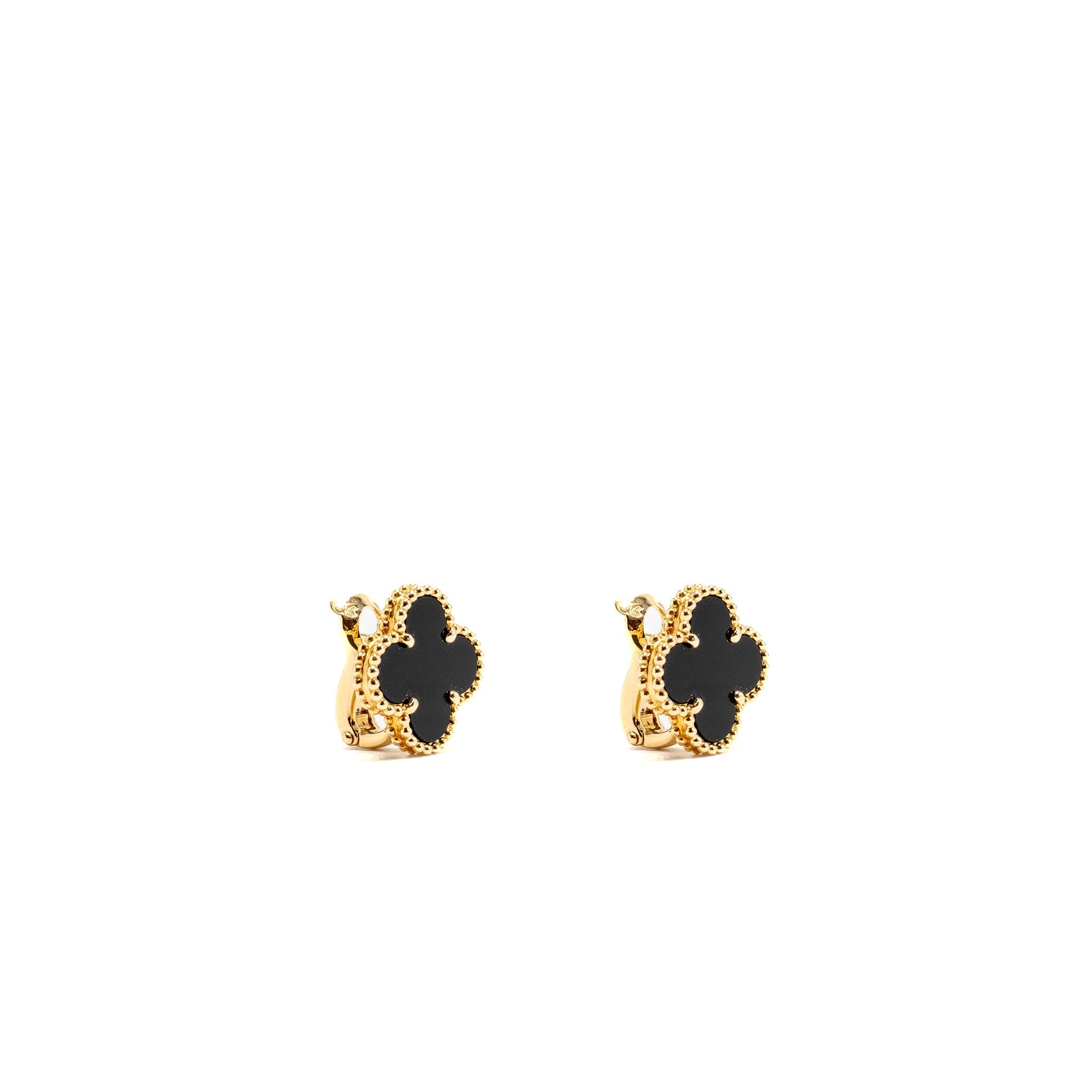 VAN CLEEF & ARPELS VINTAGE ALHAMBRA EARRINGS YELLOW GOLD, ONYX