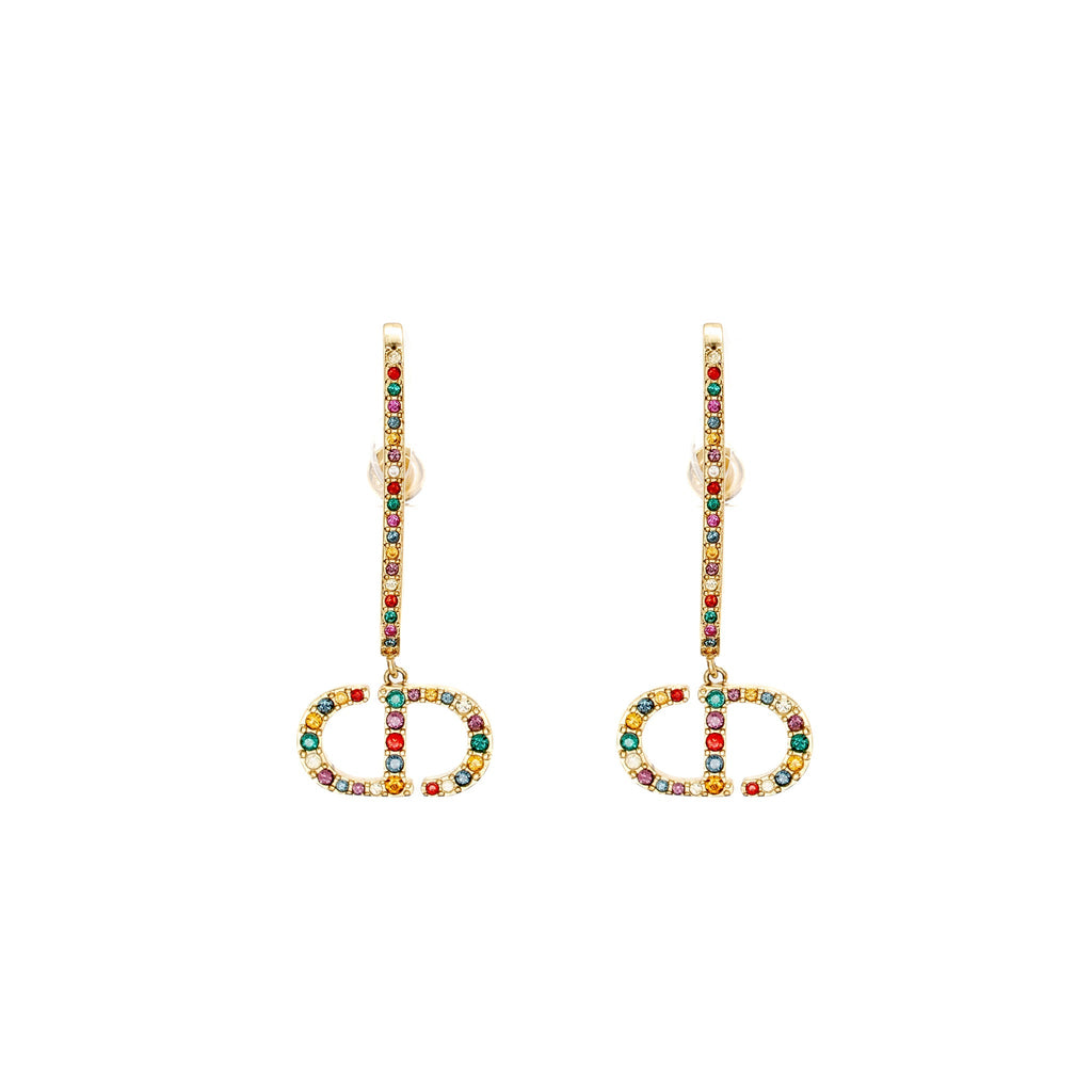 DIOR MONTAIGNE 30 EARRINGS MULTICOLOURED CRYSTAL GOLD TONE