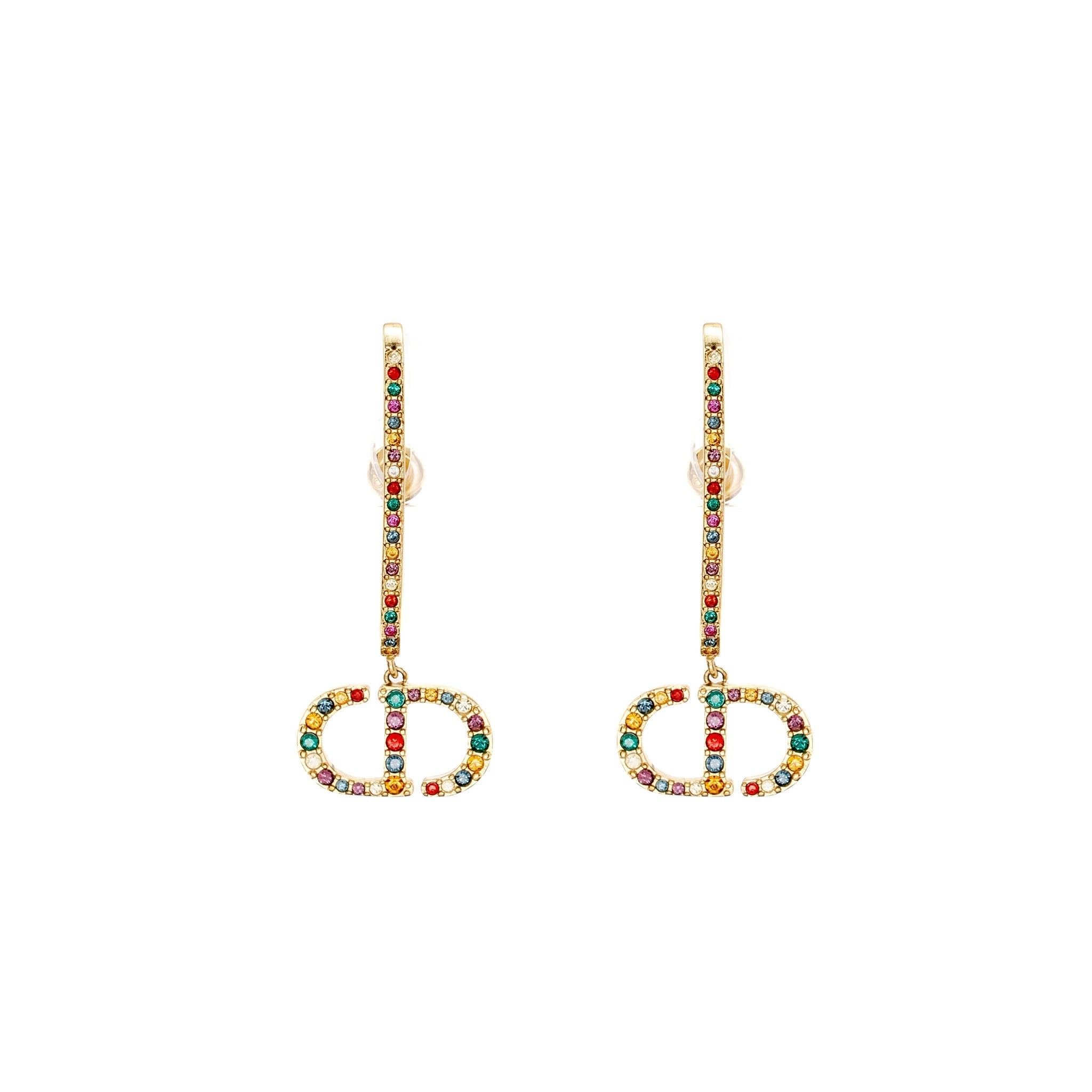 DIOR MONTAIGNE 30 EARRINGS MULTICOLOURED CRYSTAL GOLD TONE