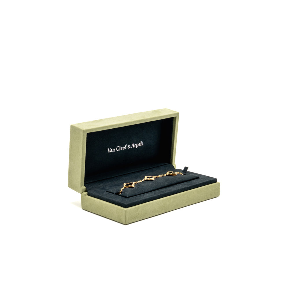 VAN CLEEF & ARPELS VINTAGE ALHAMBRA BRACELET 5 MOTIFS ONYX YELLOW GOLD